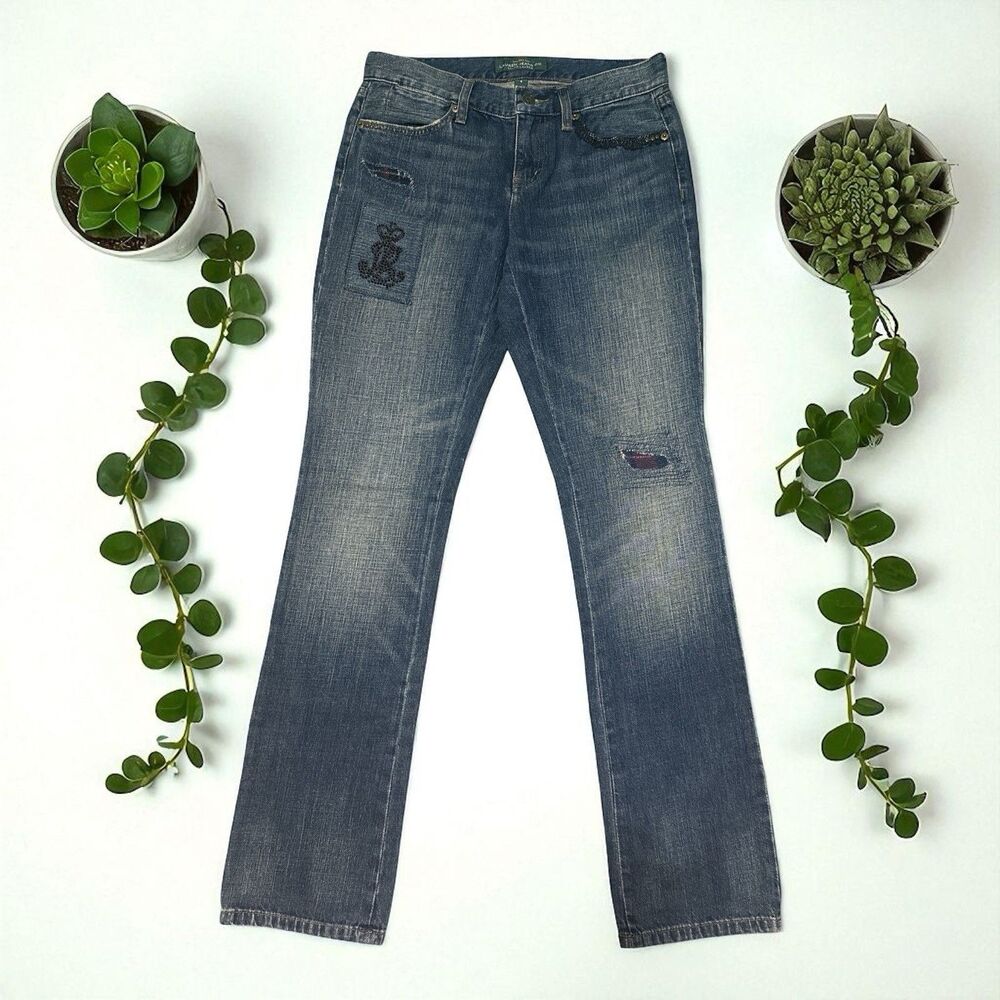 Lauren Ralph Lauren LRL Jeans Women’s 4 Distressed Patchwork Anchor Embroidery